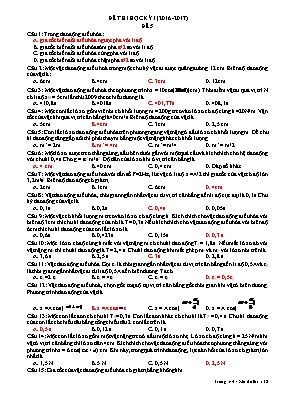 Đề thi học kì I Vật lí lớp 12 - Đề số 5 - Năm học 2016-2017
